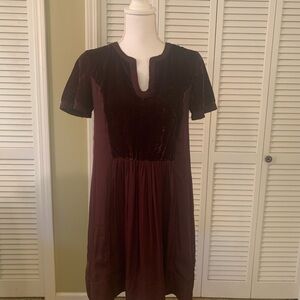 Anthropologie Maeve Ingrid Velvet Tunic Dress Burgundy Size Small Petite